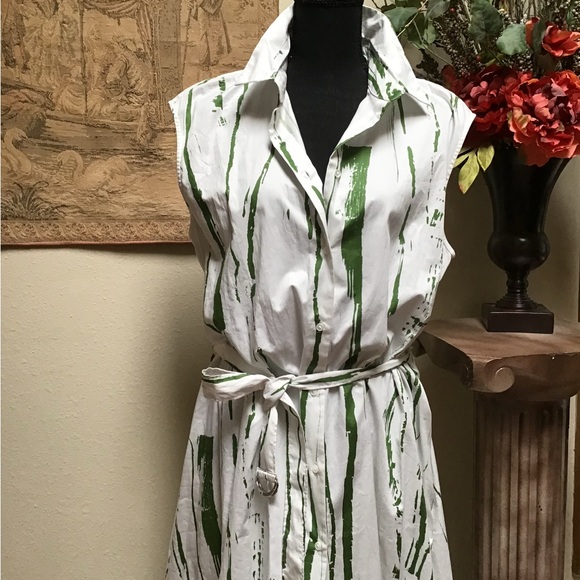 Banana Republic Moss Green and White Patterned Dress, NWT - Picture 2 of 14